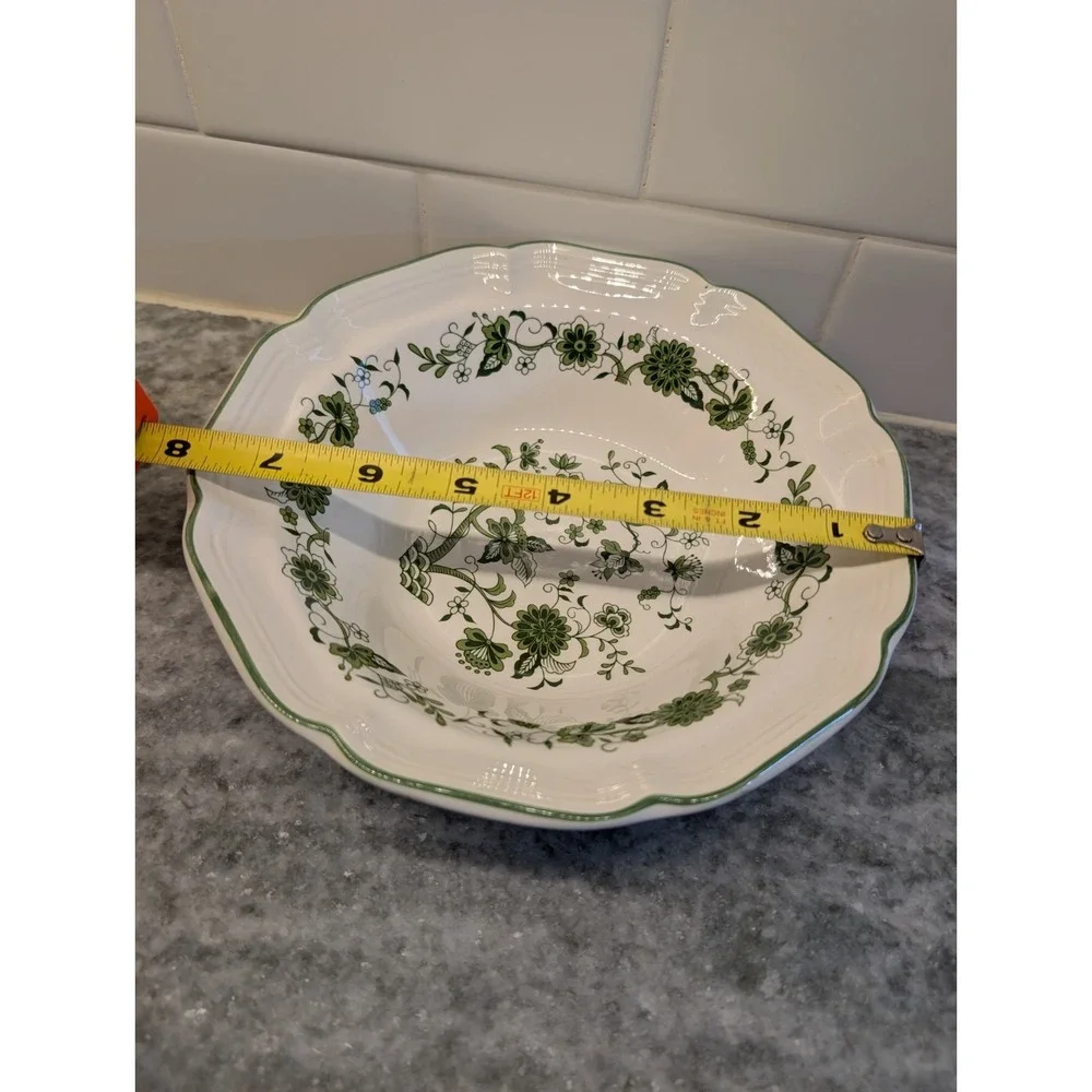 Transferware‎ Green & White Floral Round Vegetable Serving Bowl Korea 8